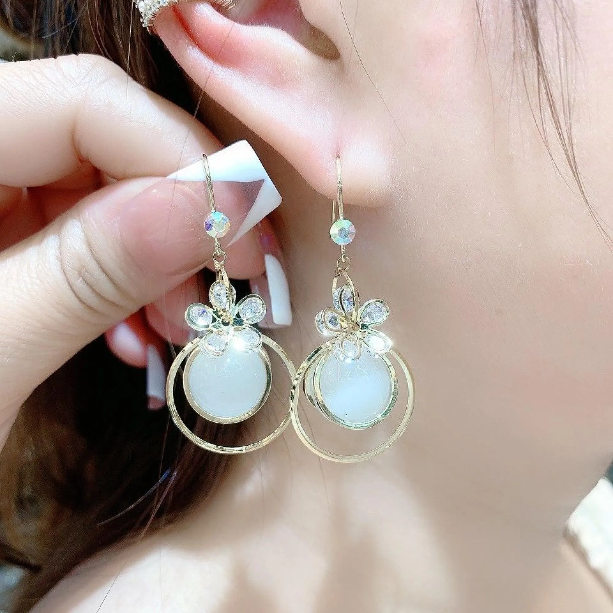 Luxury Pink Cat Eye Earrings