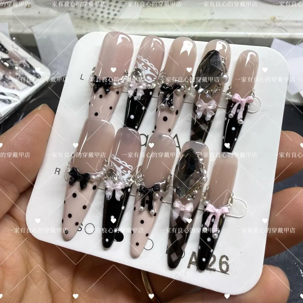 French Dot Bow Sweet Cool Wearable Art Nails